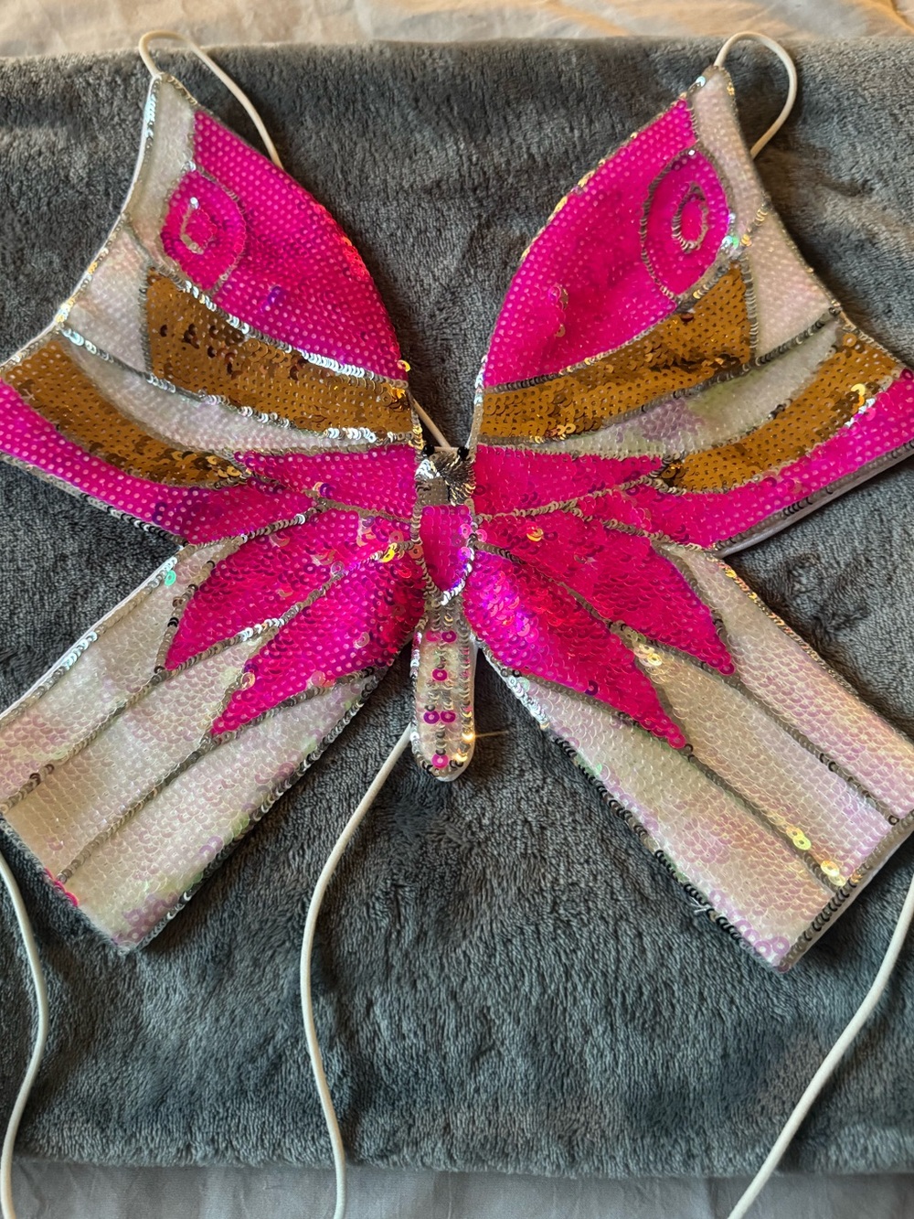Hot Pink Gold Sequin Butterfly Halter Top Y2K Festival